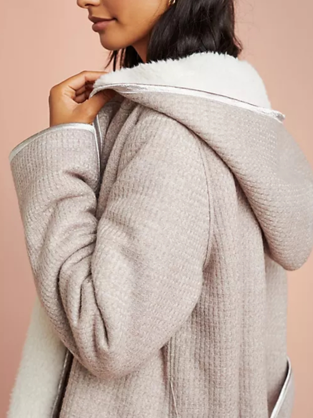 Anthropologie Pure & Good Cream Hooded Plush-Lined Robe Coat
